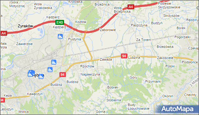 mapa Zawada gmina Dębica, Zawada gmina Dębica na mapie Targeo