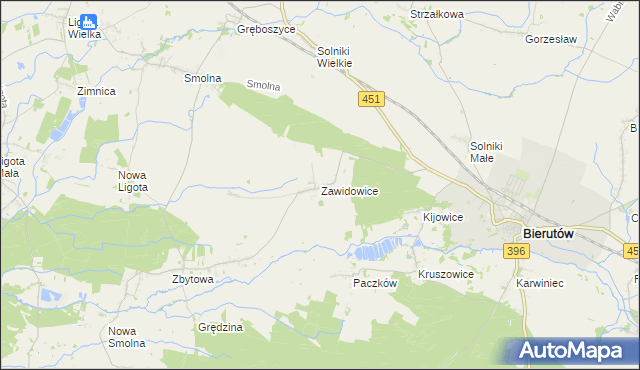 mapa Zawidowice gmina Bierutów, Zawidowice gmina Bierutów na mapie Targeo