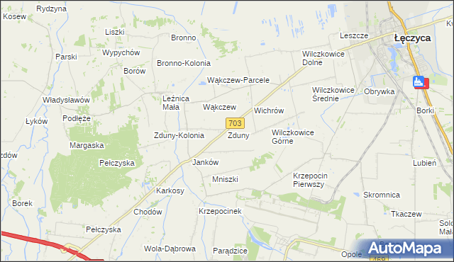 mapa Zduny gmina Łęczyca, Zduny gmina Łęczyca na mapie Targeo