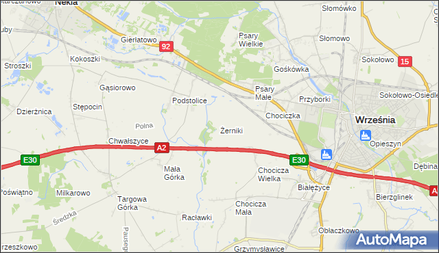 mapa Żerniki gmina Września, Żerniki gmina Września na mapie Targeo