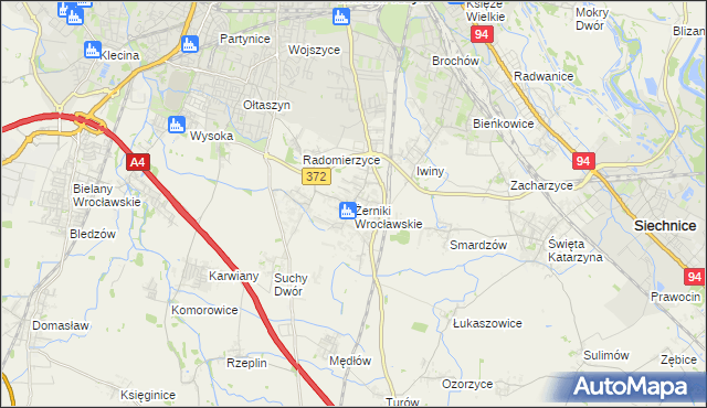 mapa Żerniki Wrocławskie, Żerniki Wrocławskie na mapie Targeo