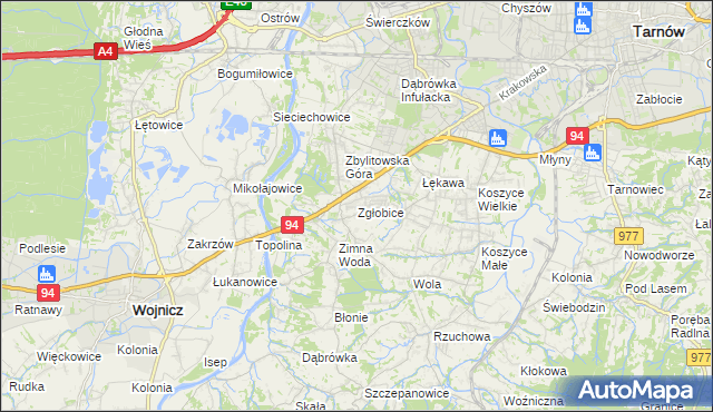 mapa Zgłobice, Zgłobice na mapie Targeo