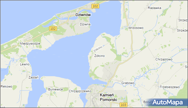 mapa Żółcino, Żółcino na mapie Targeo