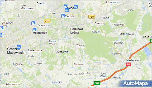 mapa Żółwin gmina Brwinów, Żółwin gmina Brwinów na mapie Targeo