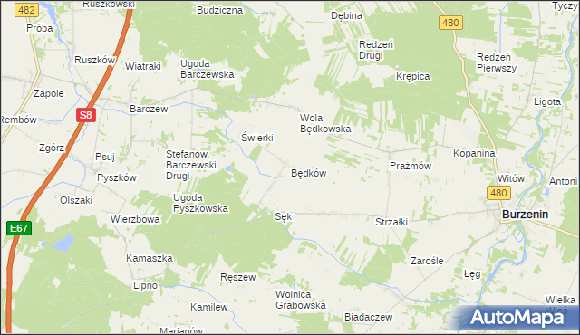mapa Będków gmina Burzenin, Będków gmina Burzenin na mapie Targeo