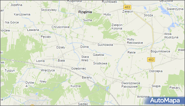 mapa Gawłów gmina Rząśnia, Gawłów gmina Rząśnia na mapie Targeo