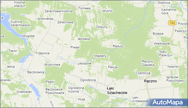 mapa Majdany gmina Łęki Szlacheckie, Majdany gmina Łęki Szlacheckie na mapie Targeo