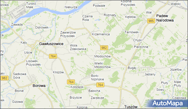 mapa Młodochów gmina Gawłuszowice, Młodochów gmina Gawłuszowice na mapie Targeo