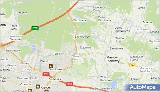 mapa Dąbrowa gmina Masłów, Dąbrowa gmina Masłów na mapie Targeo