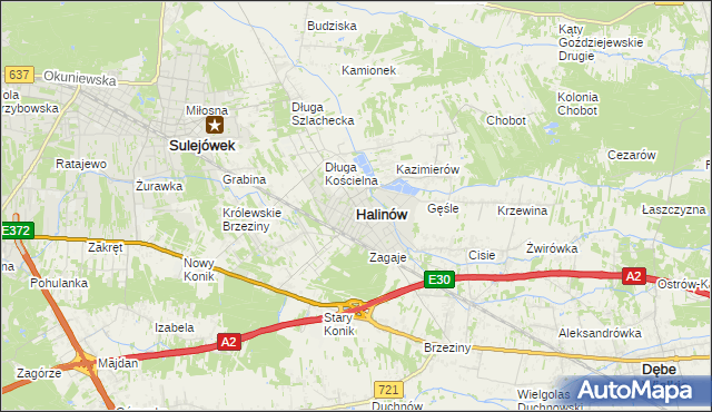 mapa Halinów powiat miński, Halinów powiat miński na mapie Targeo