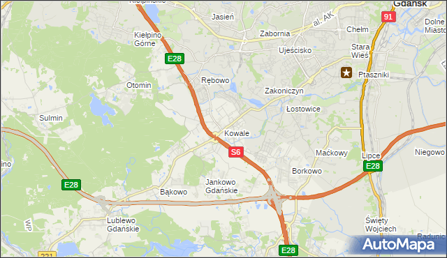 mapa Kowale gmina Kolbudy, Kowale gmina Kolbudy na mapie Targeo