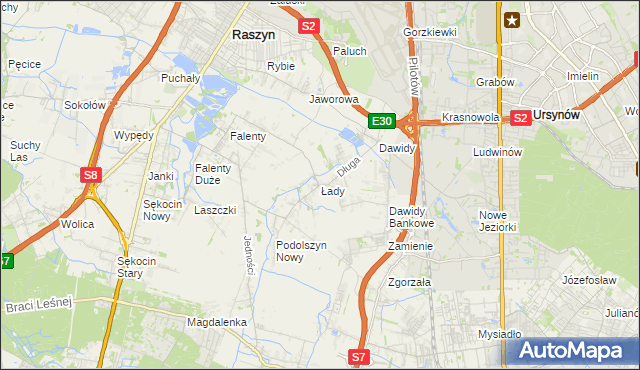 mapa Łady gmina Raszyn, Łady gmina Raszyn na mapie Targeo