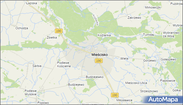 mapa Mieścisko powiat wągrowiecki, Mieścisko powiat wągrowiecki na mapie Targeo