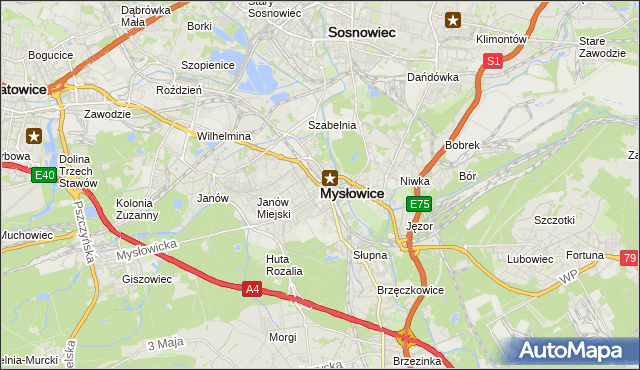 mapa Mysłowice, Mysłowice na mapie Targeo