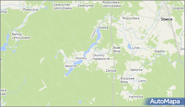 mapa Okoniny Nadjeziorne, Okoniny Nadjeziorne na mapie Targeo