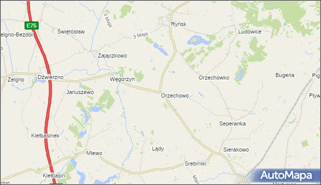 mapa Orzechowo gmina Ryńsk, Orzechowo gmina Ryńsk na mapie Targeo