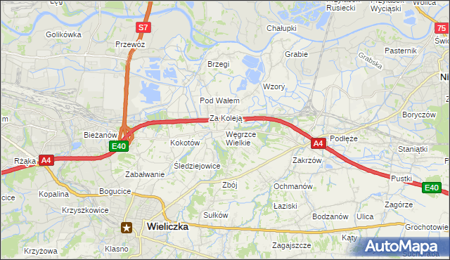 mapa Węgrzce Wielkie, Węgrzce Wielkie na mapie Targeo