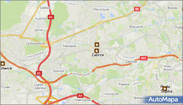 mapa Zabrza, Zabrze na mapie Targeo
