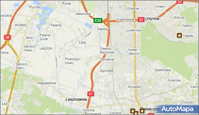 mapa Zamienie gmina Lesznowola, Zamienie gmina Lesznowola na mapie Targeo