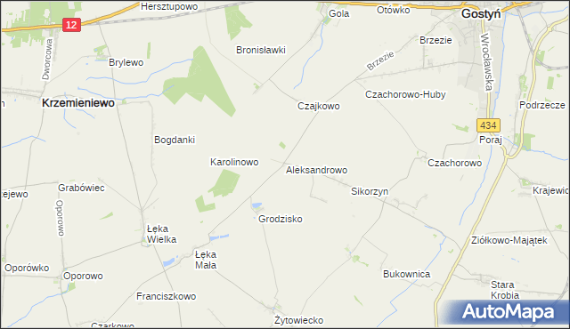 mapa Aleksandrowo gmina Gostyń, Aleksandrowo gmina Gostyń na mapie Targeo