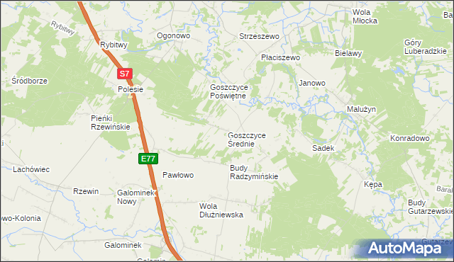 mapa Goszczyce Średnie, Goszczyce Średnie na mapie Targeo