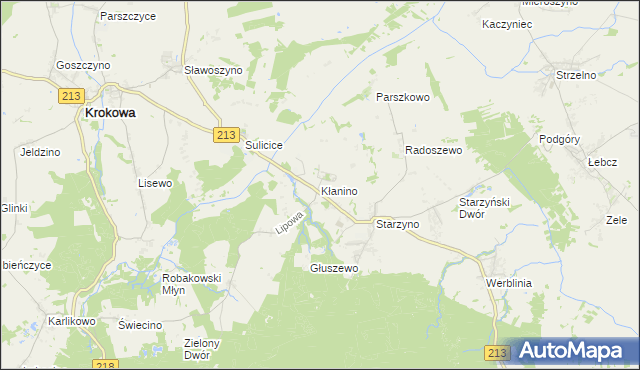 mapa Kłanino gmina Krokowa, Kłanino gmina Krokowa na mapie Targeo