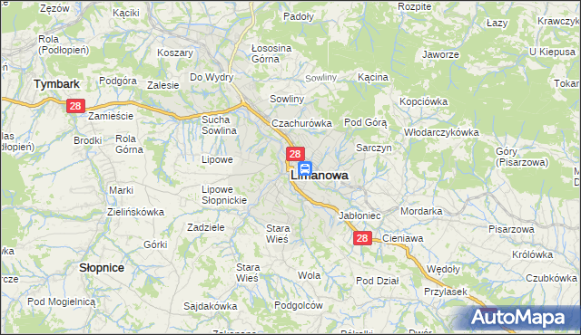 mapa Limanowa, Limanowa na mapie Targeo