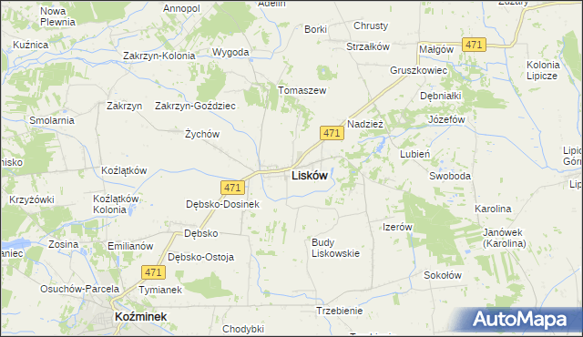 mapa Lisków, Lisków na mapie Targeo