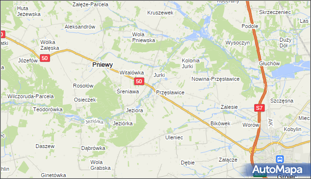 mapa Przęsławice gmina Pniewy, Przęsławice gmina Pniewy na mapie Targeo