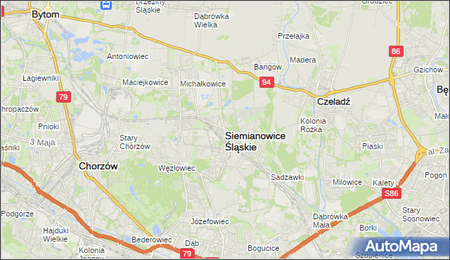 mapa Siemianowice Śląskie, Siemianowice Śląskie na mapie Targeo