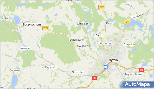 mapa Świątkowo gmina Bytów, Świątkowo gmina Bytów na mapie Targeo