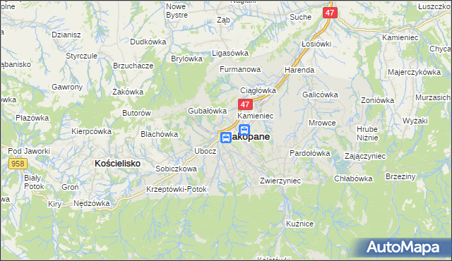 mapa Zakopanego, Zakopane na mapie Targeo