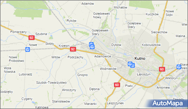 mapa Adamowice gmina Kutno, Adamowice gmina Kutno na mapie Targeo
