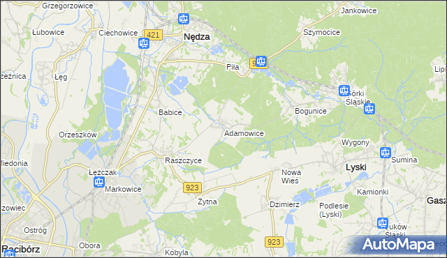 mapa Adamowice gmina Lyski, Adamowice gmina Lyski na mapie Targeo