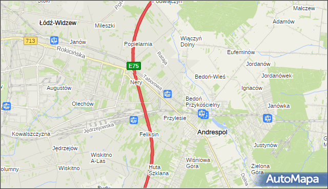 mapa Andrzejów gmina Łódź, Andrzejów gmina Łódź na mapie Targeo