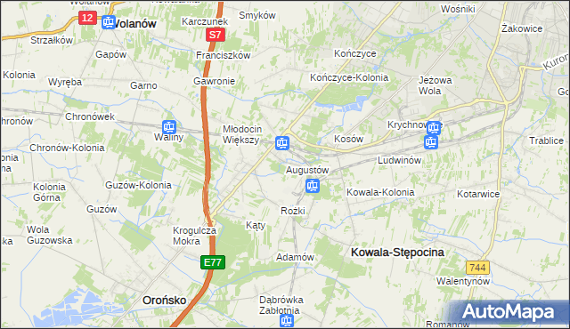 mapa Augustów gmina Kowala, Augustów gmina Kowala na mapie Targeo