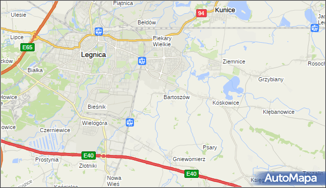 mapa Bartoszów gmina Legnickie Pole, Bartoszów gmina Legnickie Pole na mapie Targeo