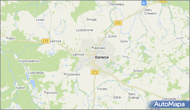 mapa Barwice, Barwice na mapie Targeo