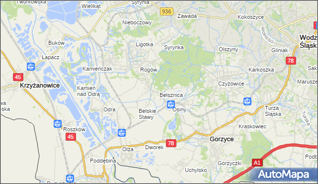 mapa Bełsznica, Bełsznica na mapie Targeo