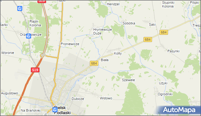 mapa Biała gmina Bielsk Podlaski, Biała gmina Bielsk Podlaski na mapie Targeo