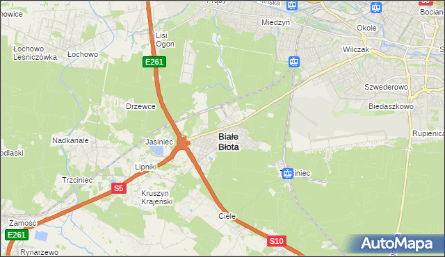 mapa Białe Błota powiat bydgoski, Białe Błota powiat bydgoski na mapie Targeo