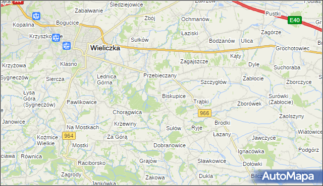 mapa Biskupice powiat wielicki, Biskupice powiat wielicki na mapie Targeo