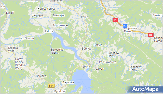 mapa Bóbrka gmina Solina, Bóbrka gmina Solina na mapie Targeo