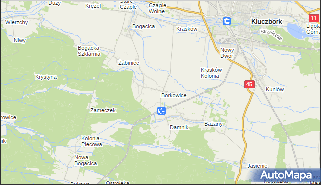 mapa Borkowice gmina Kluczbork, Borkowice gmina Kluczbork na mapie Targeo