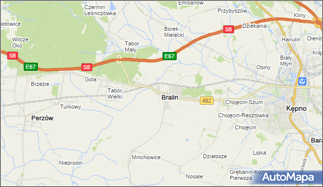 mapa Bralin powiat kępiński, Bralin powiat kępiński na mapie Targeo