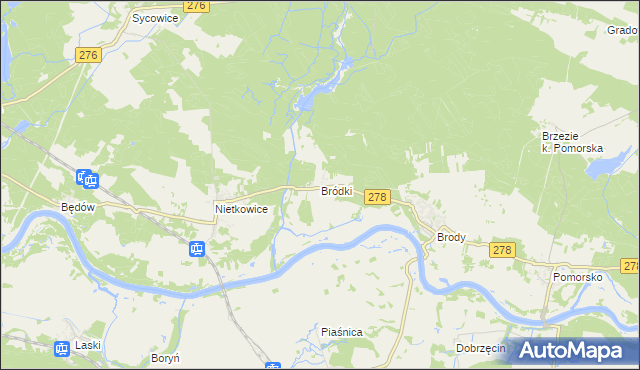 mapa Bródki gmina Czerwieńsk, Bródki gmina Czerwieńsk na mapie Targeo