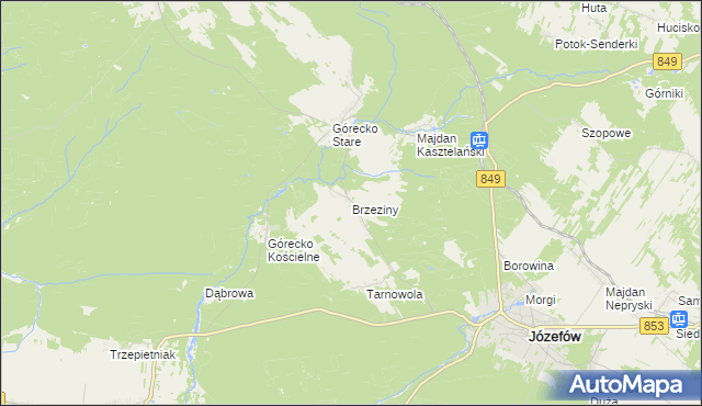 mapa Brzeziny gmina Józefów, Brzeziny gmina Józefów na mapie Targeo