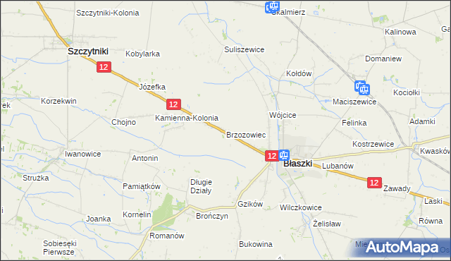 mapa Brzozowiec gmina Błaszki, Brzozowiec gmina Błaszki na mapie Targeo