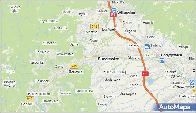 mapa Buczkowice, Buczkowice na mapie Targeo