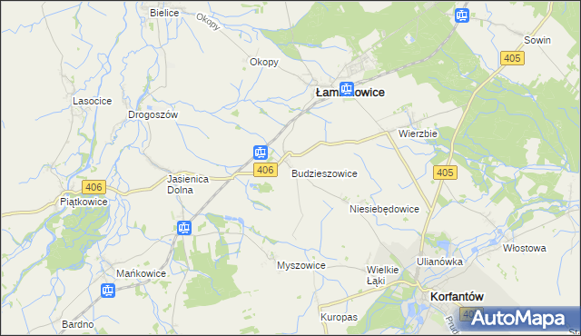 mapa Budzieszowice gmina Łambinowice, Budzieszowice gmina Łambinowice na mapie Targeo